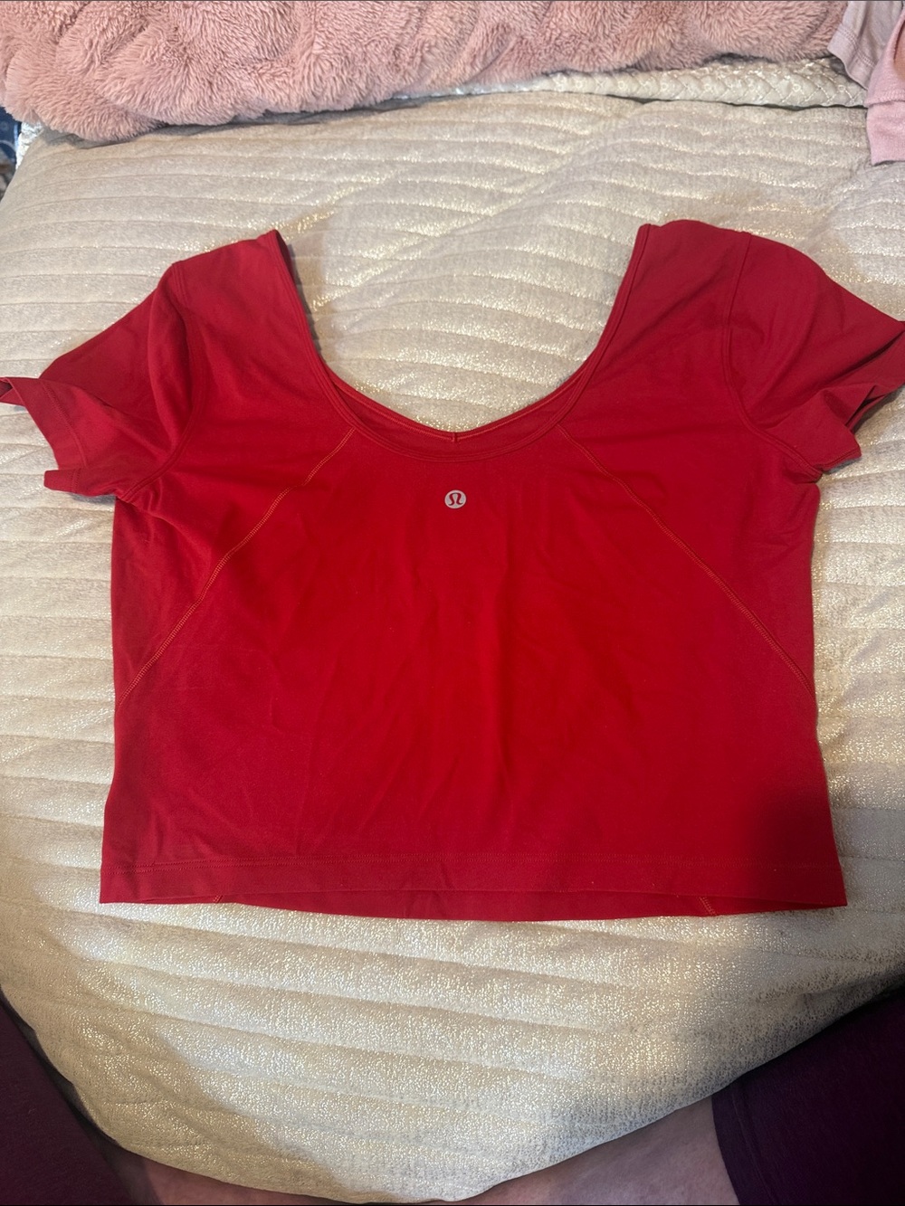 lululemon athletica Red Cropped Scoop Neck Tee